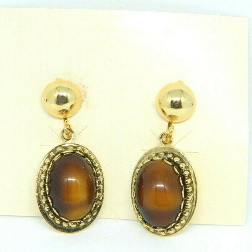 JCPENNEY Faux Tigers Eye Glass Gold Tone Dangle